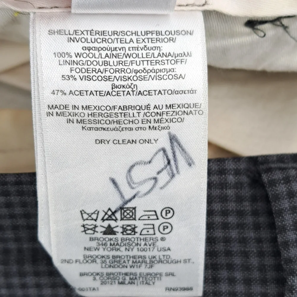 Brooks Brothers Fitzgerald Fit Dress Pants Men 38x30 Wool Grey Houndstooth Check